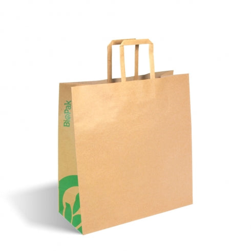 BioPak MEDIUM FLAT HANDLE KRAFT PAPER BAGS